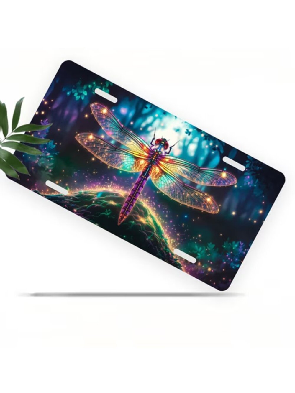 License Plate, Glowing Dragonfly in Forest Decorative Front,Personalized Stainle